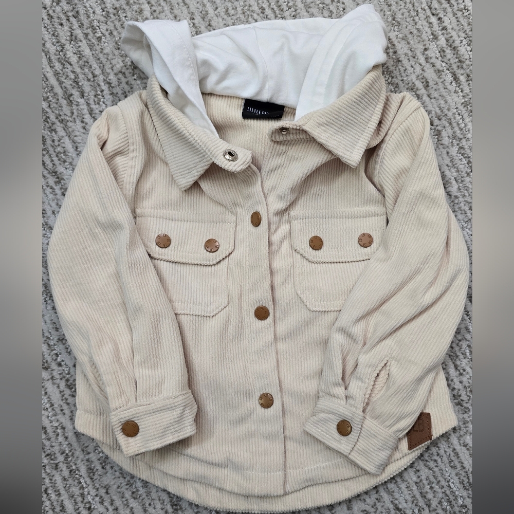 Little Bipsy Hooded Corduroy Shacket in Oat